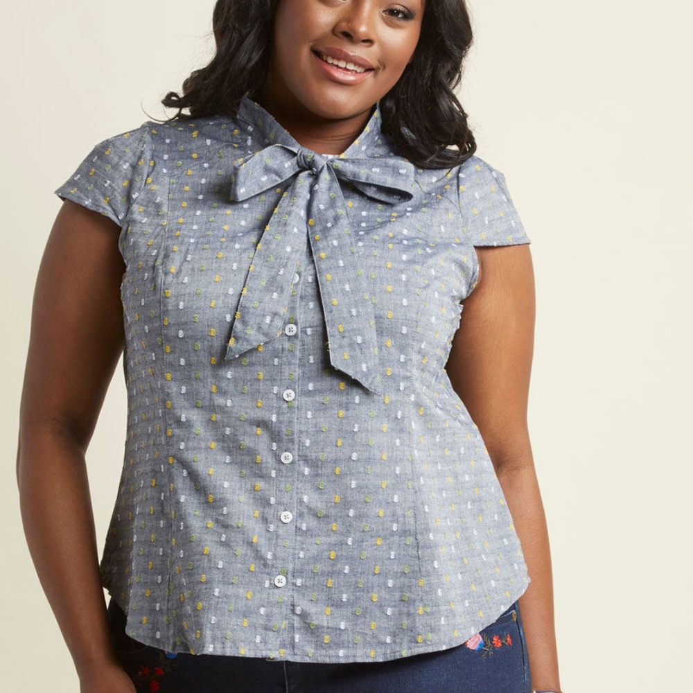 Modcloth Chambray Tie Neck Top